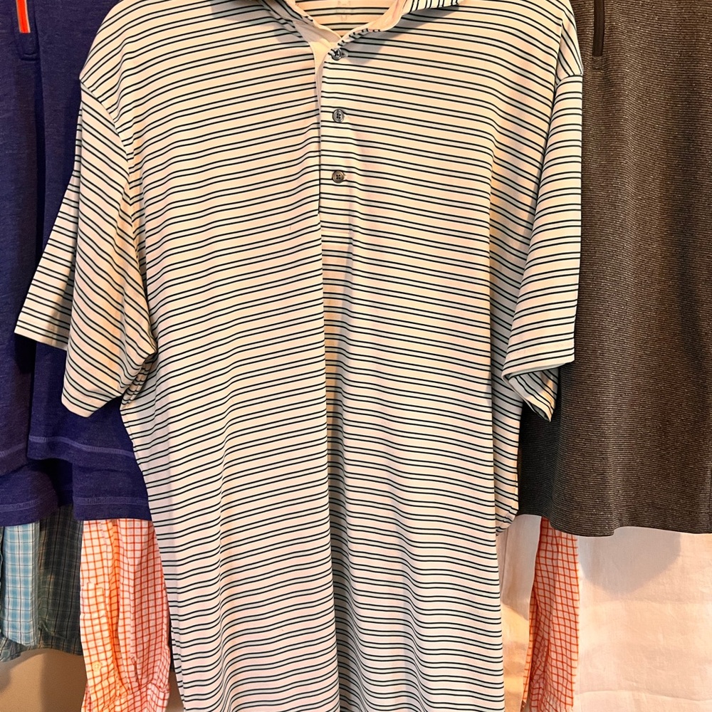 Greyson Navy and White Striped Polo Shirt